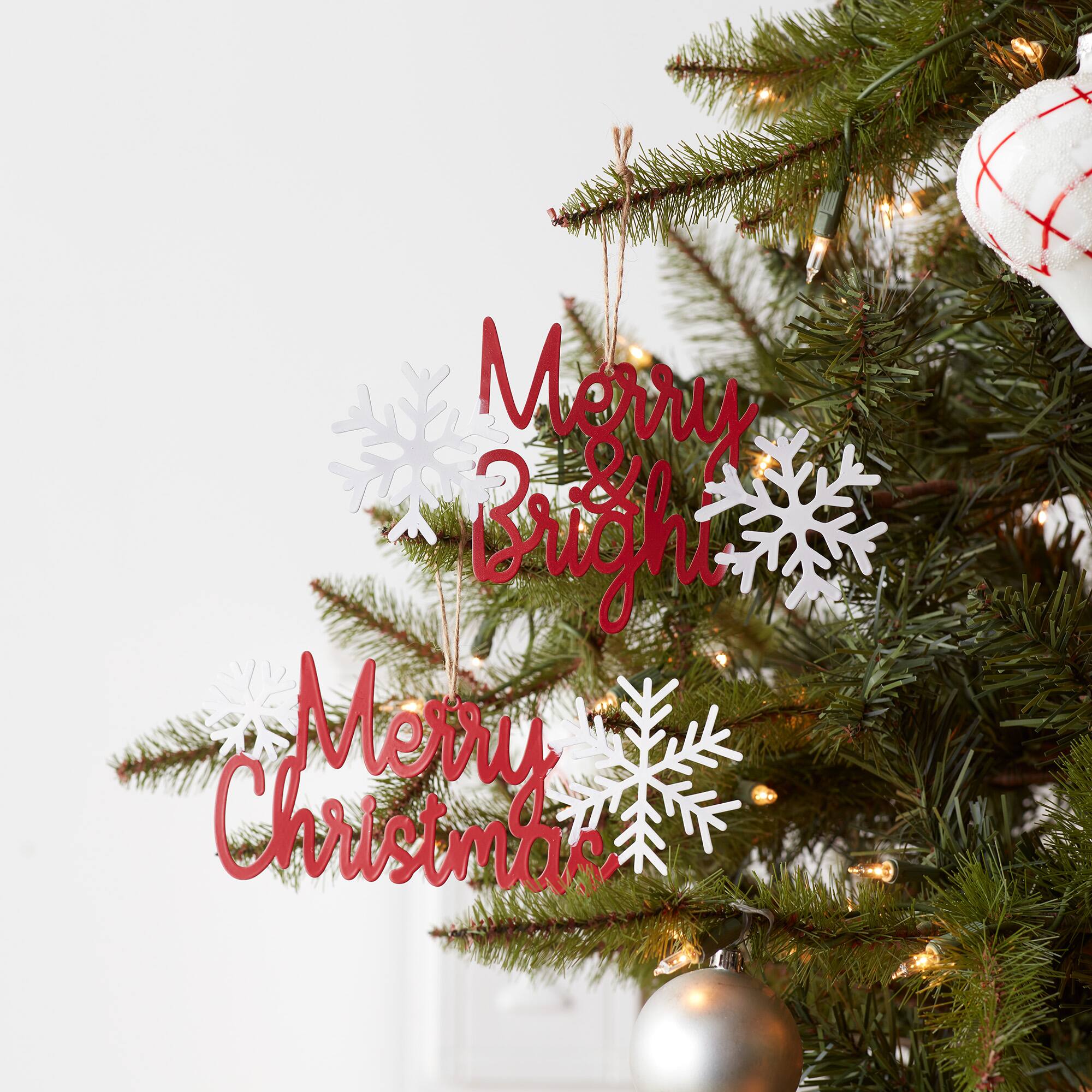 12ct. 3.75" Metal Holiday Sentiment Ornament Set